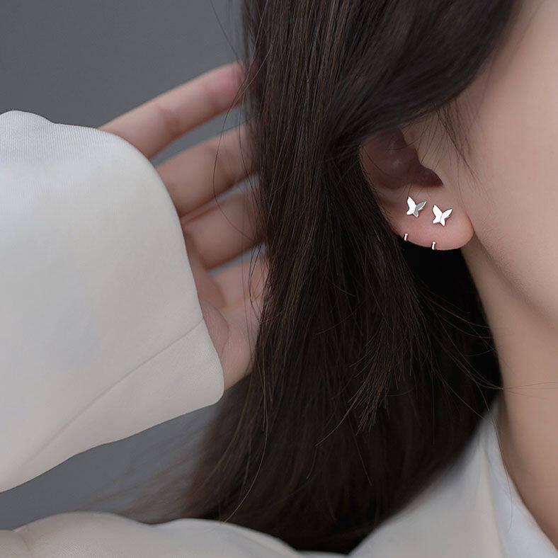 Beautiful Girl 1 Pair Fashion Butterfly Earrings Silver Gold Plated Mini Ear Stud for Women Accessories