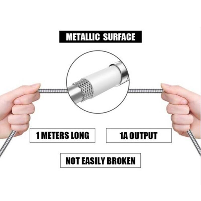{hot} 1M Stainless Steel Metal Charging Cable Strong Flexible Sync Data Micro USB Cable Type-C Lighting Fast Charger For Iphone 11 10