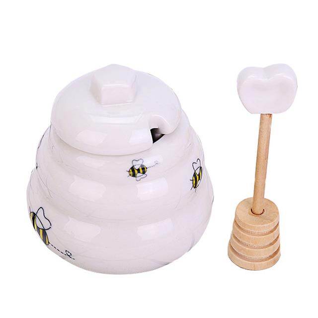 Kitchen Jar Honey Pot Mini Ceramic Honey Pot with Dipper Giftable Beehive Honey Pot Small Honey Pot Honey Sugar Dispenser