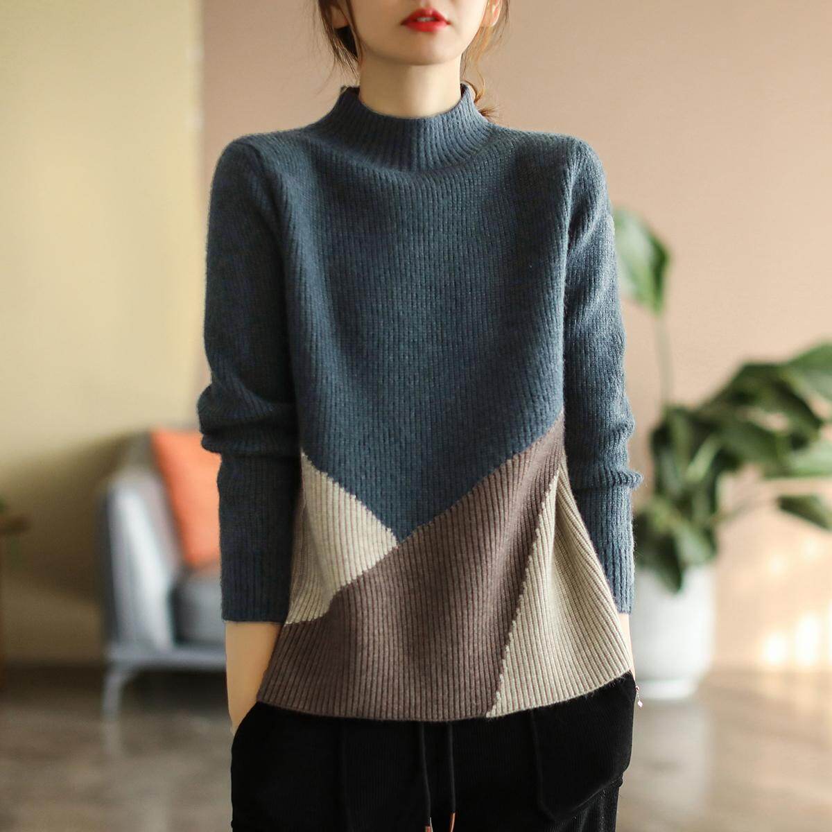 2022 New Sweater Women's Loose and Thin Pullover Half Turtleneck Top Women