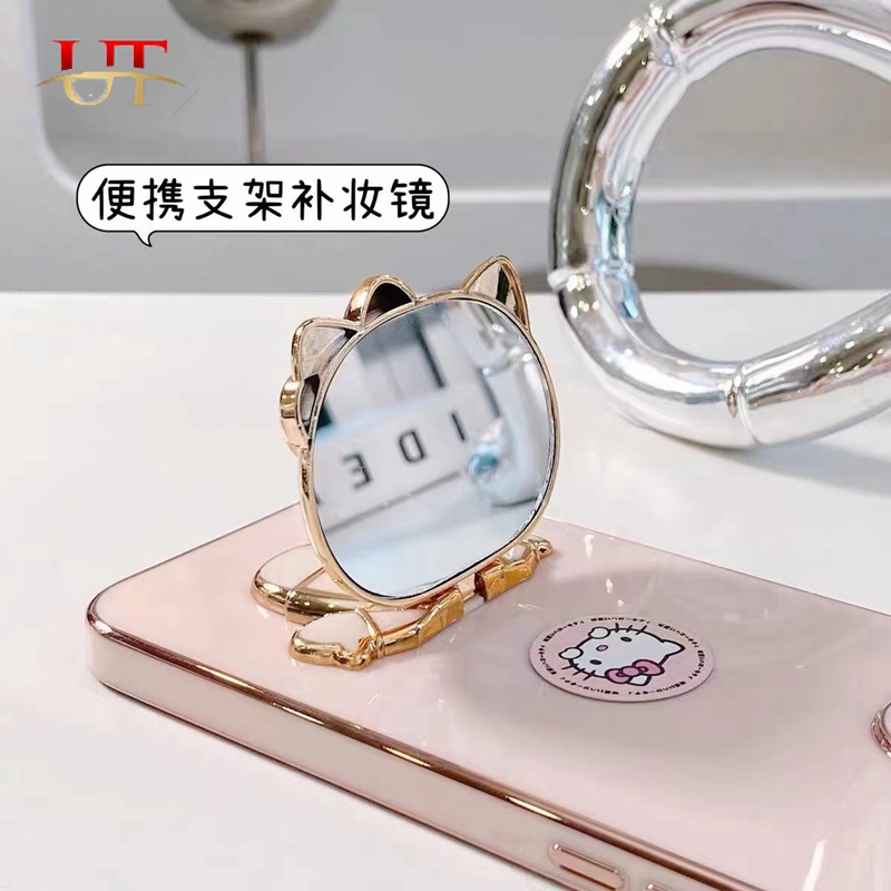Luxury smooth silicone case For iphone 15 pro max 15 plus iphone 14 pro max iphone 13 pro max iphone 12 pro max iphone 11 pro max iphone 12 mini iphone 11 mini electroplated Kitty cat touch-up mirror stand