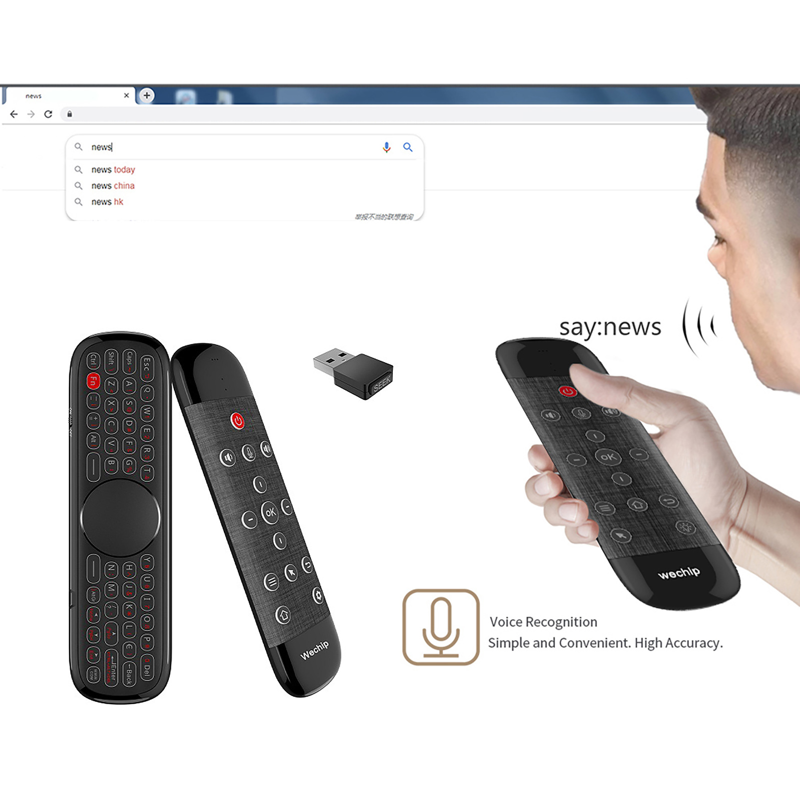 Zhanxing-Bàn Phím Không Dây Wechip W2 Pro Bàn Phím Cảm Ứng Chuột Không Dây ABS Chức Năng 3 Trong 1 2.4G Cho TV Thông Minh Bàn Phím Không Dây 2.4G