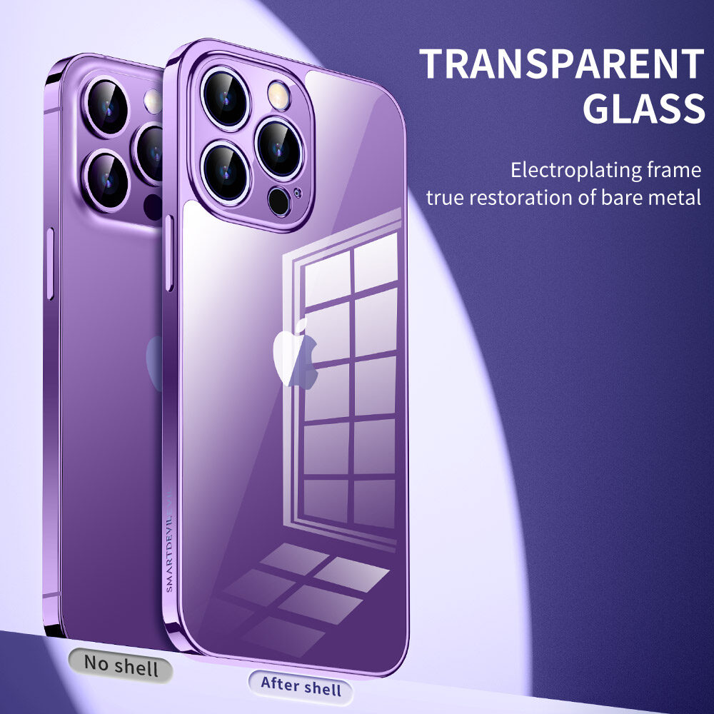 SmartDevil Plating Glass Phone Case for iPhone 14 Pro max Case iPhone 14 Pro Case iPhone 14 Plus 14 Case Soft edge Glass Case Anti Fingerprint Protect From Scraping