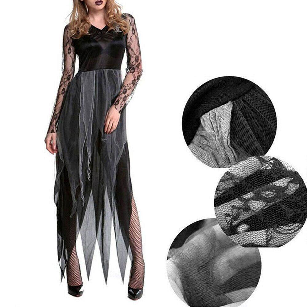 chinastorenie Dresses for Ladies Casual Women Lace Patchwork Ladies Halloween Fancy Dresses Ghost Bride Costume Dress