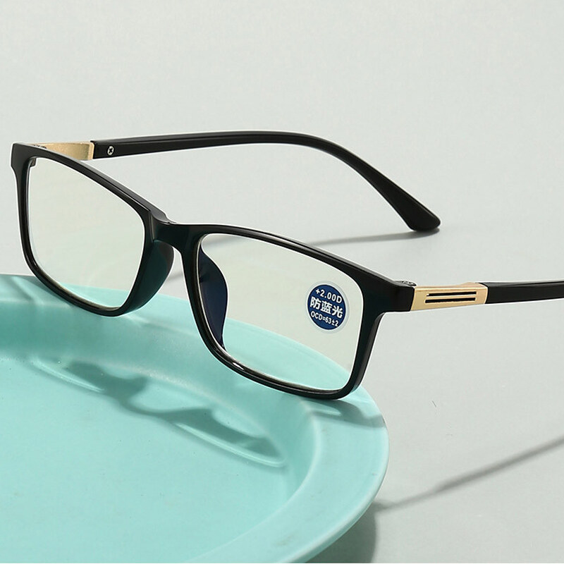 Blue Light Blocking Reading Glasses Unisex Black Genuine TR90 Eyeglass Frames With Plus +100 Etc Lens Degree Grade Power High-End Female Reading Glasses Spec Anti Blue Ray