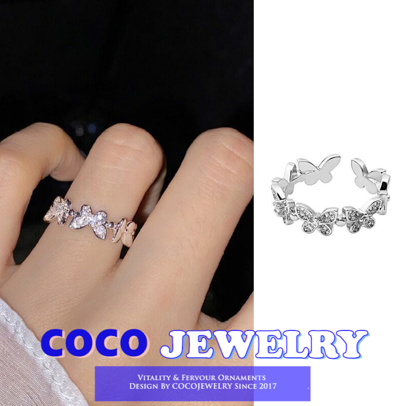 Korean Style Butterfly with Diamond Open Ring for Women Fashion Jewelry