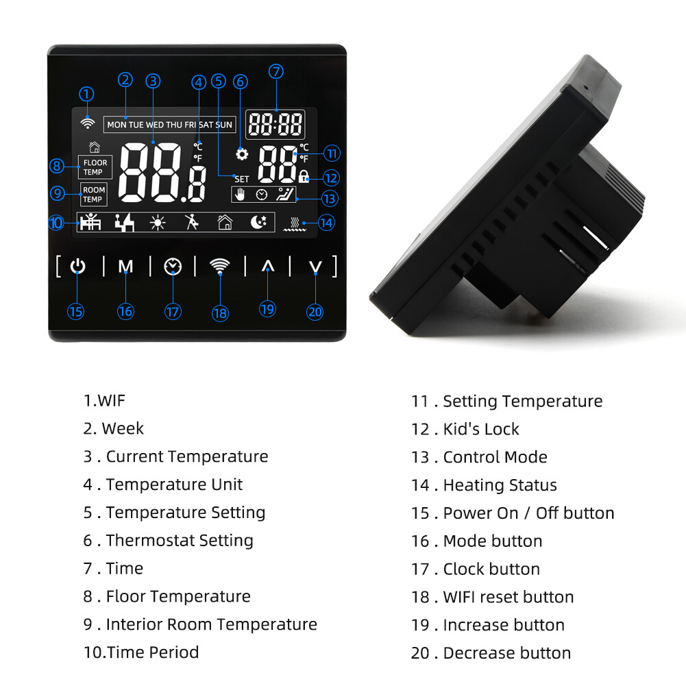 Yieryi Kỹ Thuật Số Wifi Nhiệt Lượng Thông Minh Điện Tầng Sưởi Ấm Bộ Điều Khiển Nhiệt Độ Lạnh Cho Phòng