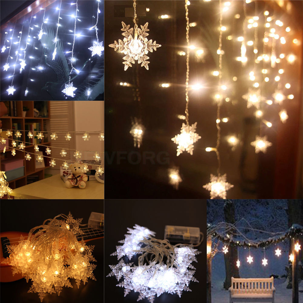 Rèm Dây Hình Bông Tuyết 20 LED Đèn Cửa Sổ, Trang Trí Tiệc Cưới Giáng Sinh