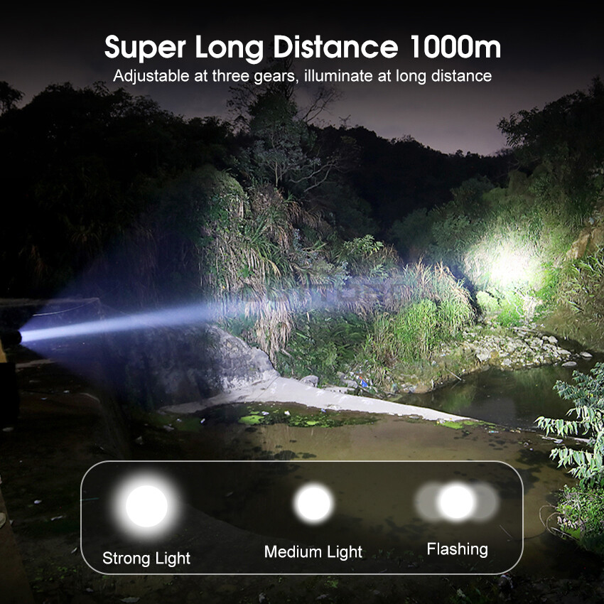 Outtobe Mini Flashlight LED Torch Light Telescopic Focus Flashlight Portable Rechargeable Flashlight Zoom Outdoor Pocket Size Waterproof Flashlight Strong Light 1000m Distance for Hiking Camping