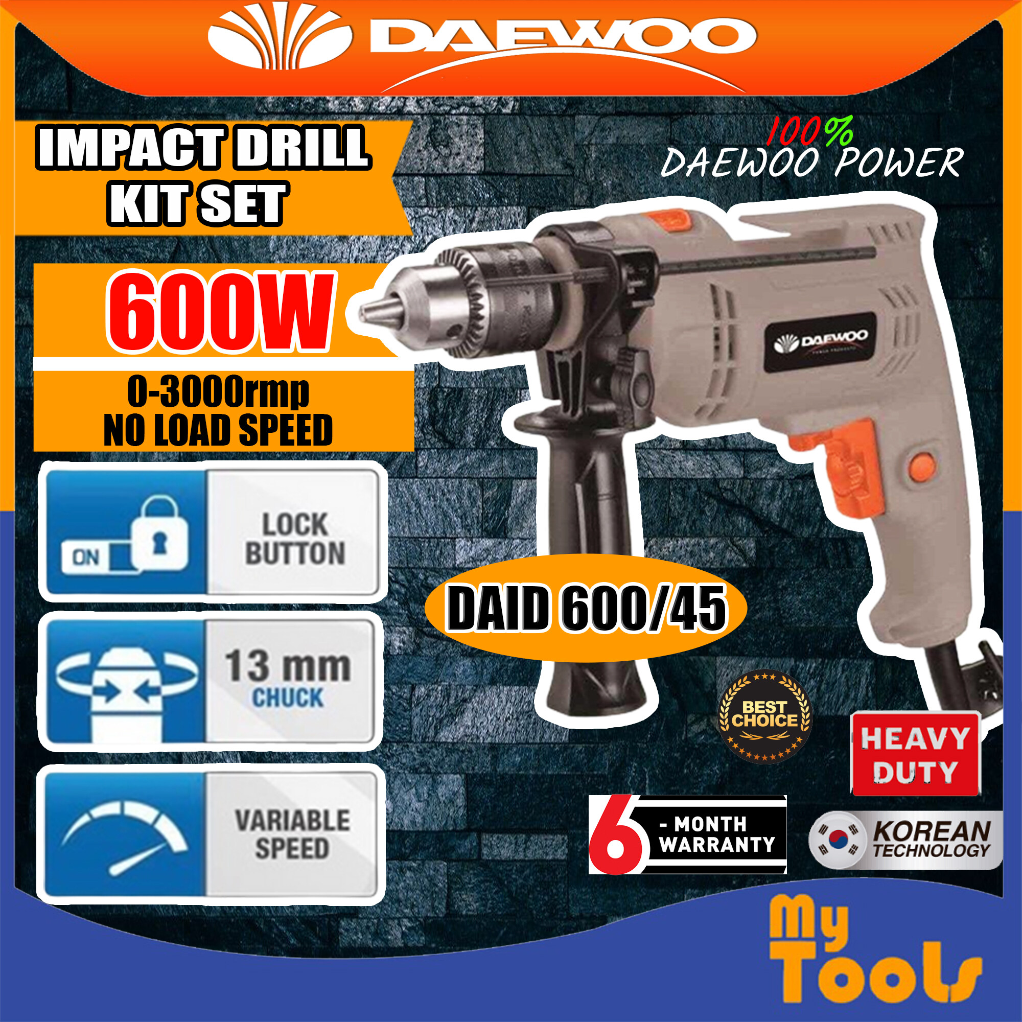 Mytools DAEWOO DAID600/45 ELECTRIC IMPACT DRILL SET WITH KITS