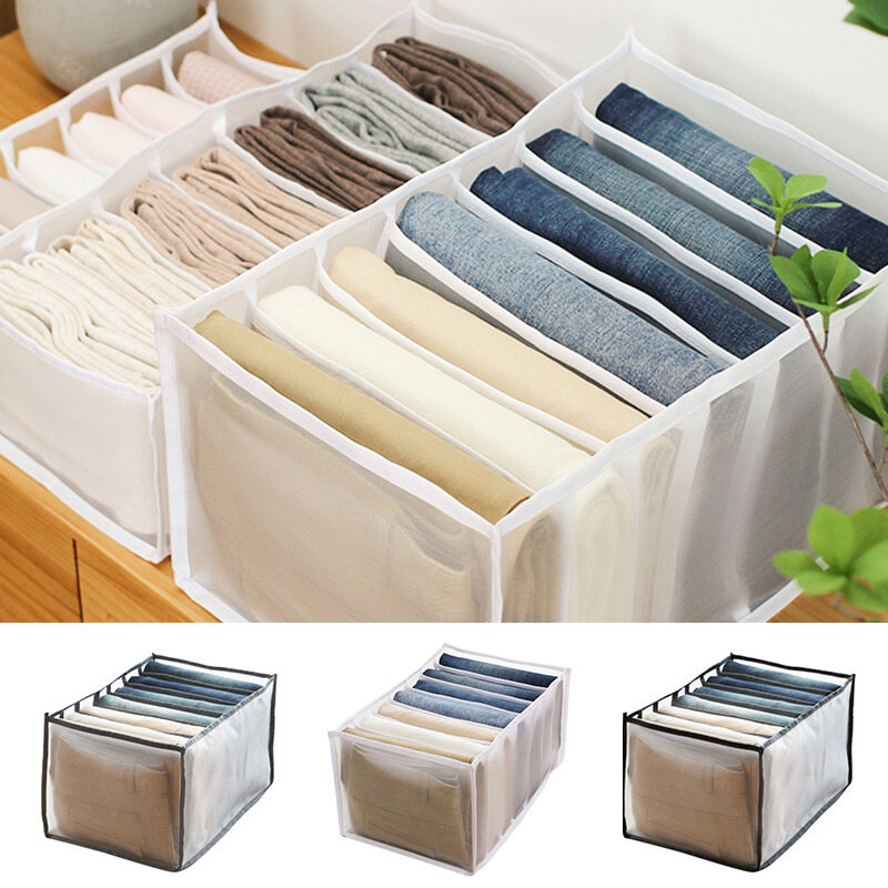 Hộp Đựng Đồ Có Ngăn Quần Jean Hộp Chia Ngăn Quần Áo Ngăn Kéo Lưới Tủ Quần Áo Ngăn Chia Ngăn Kéo Quần Xếp Chồng Hộp Xếp Đồ Gia Dụng Giặt Được