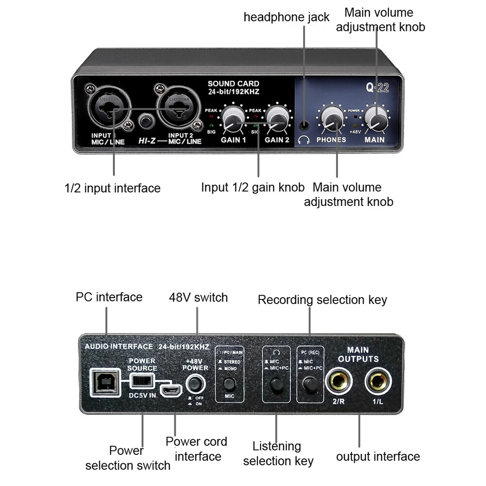 Portable Audio Interface USB Sound Card Mic Preamplifier Computers ...