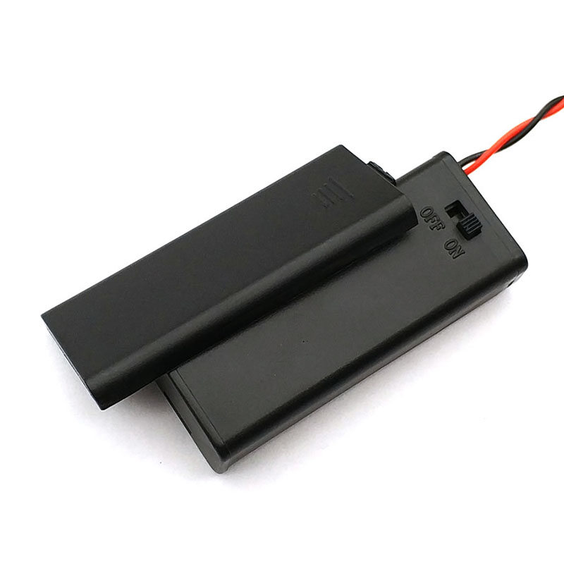 1PCS Hard Plastic 2 x AAA Battery Storage Holder Case Box with Switch Cover Wire