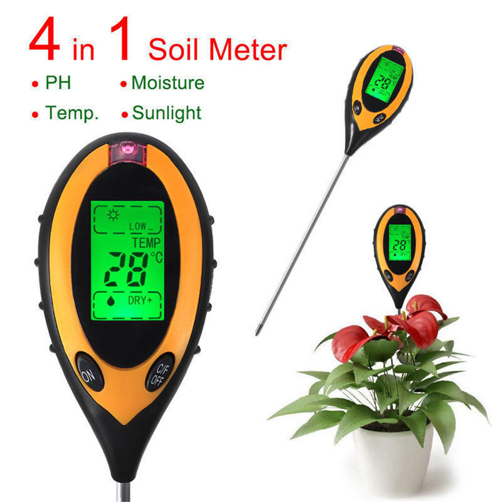 4 In 1 LCD Digital Soil Moisture Humidity Temperature Sunlight PH Tester Meter