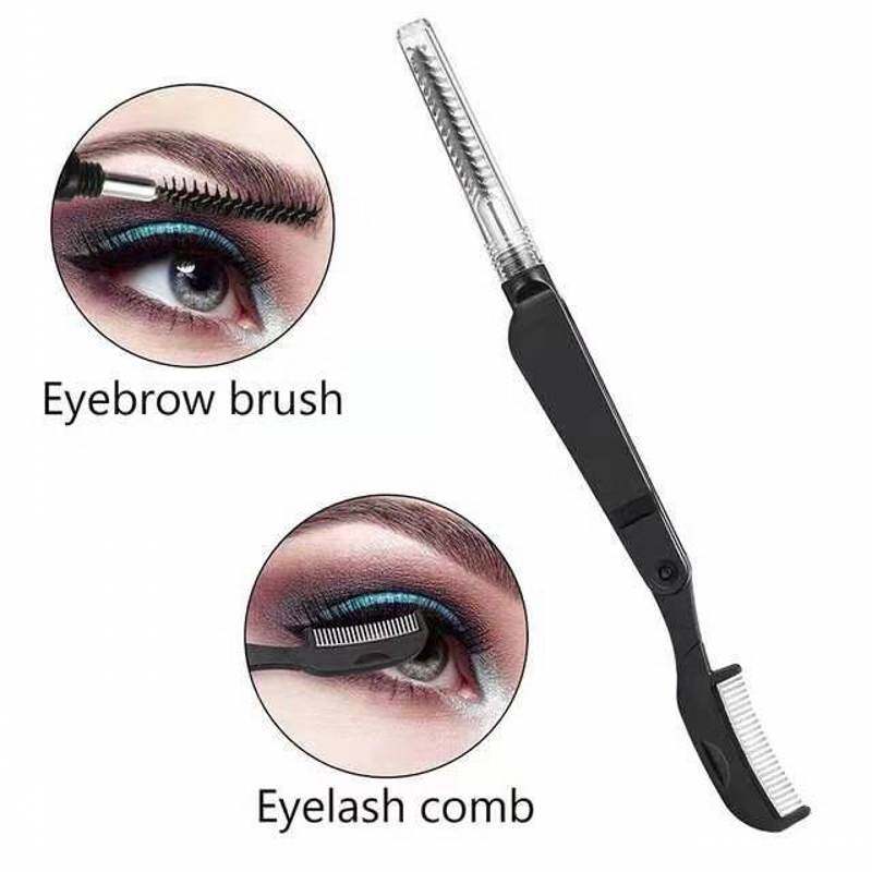 Mini Folding Steel Comb False Eyelash Brush Eyelash Comb Straight Handle Small Eyebrow Comb Eyebrow Brush Beauty Makeup Cosmetic Tool