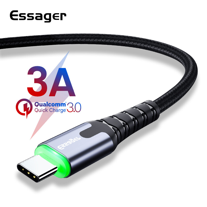 Essager led type-c usb cable fast charging data wire cord type-c usb charger cable for samsung xiaomi lg mobile 0.5m/1m/2m charger data line