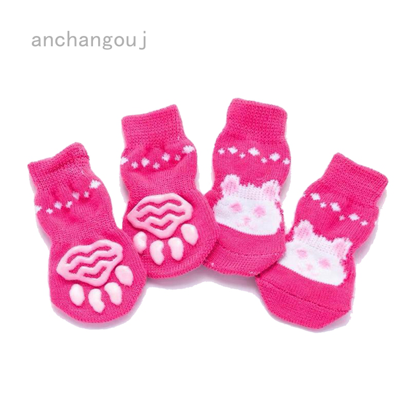 Baonacai642 4 Chiếc/Bộ Tất Dệt Kim Ấm Áp Cho Thú Cưng Mùa Đông, Bốt Hoạt Hình Chống Trượt Cho Cún Con Tất Bảo Vệ Chân Trong Nhà Cho Chó Mèo An Toàn