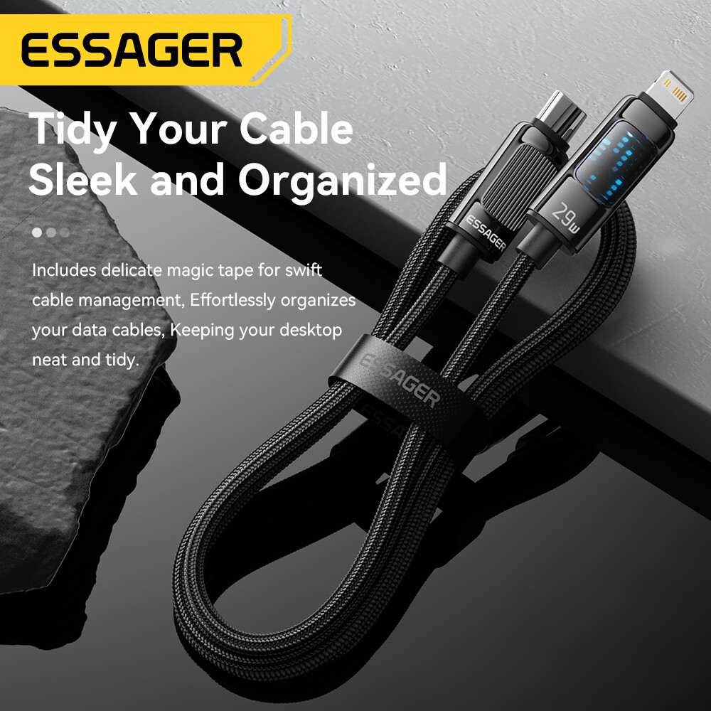 Essager PD 29W Type-C to Lightning Cable Digital Display Fast Charging C to L Cable for iPhone iPad AirPods