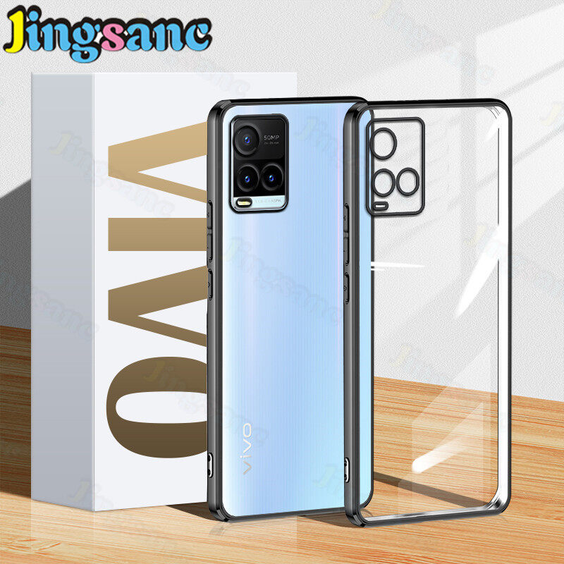 Jingsanc Transparent Casing For VIVO Y21/Y21s/Y33s/Y21T/Y33T/Y21A/T1X Phone Case Soft Silicone TPU Electroplating Clear Lens Protection Back Cover