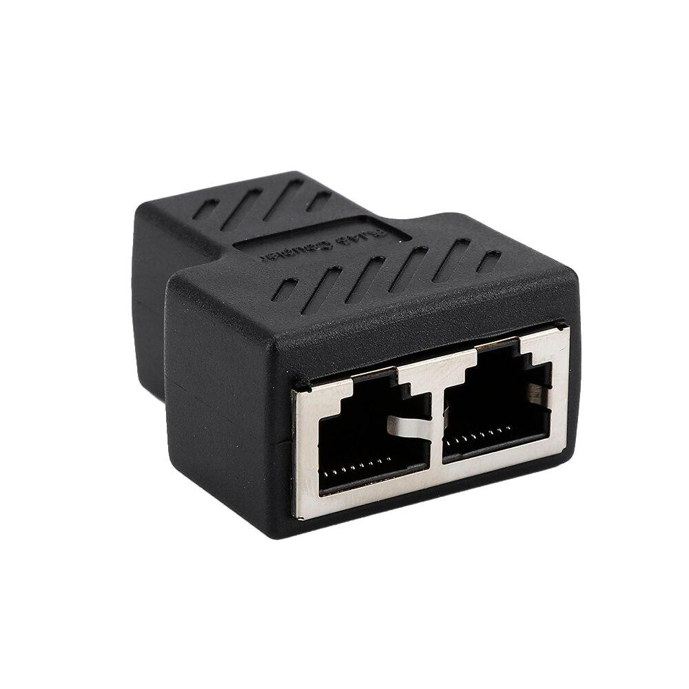 1pc Black 1 To 2 Lan Rj45 Connector Network Cable Splitter Extender Plug Adapter Oxygen Free Copper Conductor
