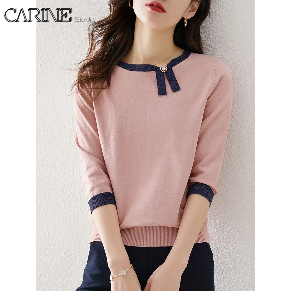 CARINE New Knit Sweater Women Casual Fashion Style Plus Size Seven-cents Pullover Women