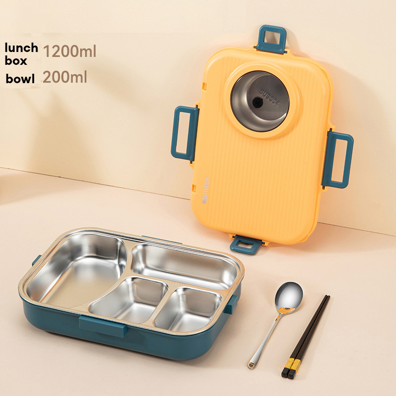 304 stainless steel insulated lunch boxes students carry lunch boxes portable double lunch boxes with soup bowls.