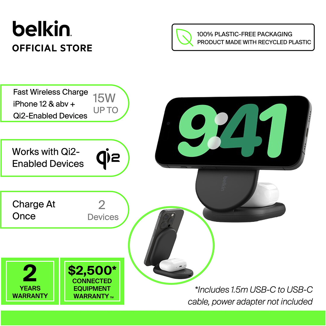 Belkin WIZ028QC Ql2 15W BoostCharge 2-IN-1 Magnetic Foldable Wireless  Charging Stand (iphone,qi2 devices, airpods) | Lazada