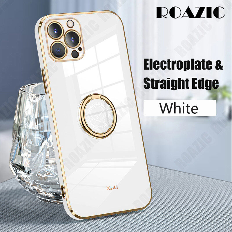 Roazic for iphone 12 12 mini 12 pro 12 pro max 11 11 pro 11 pro max phone case straight electroplate edge glossy casing soft tpu anti-fall back cover