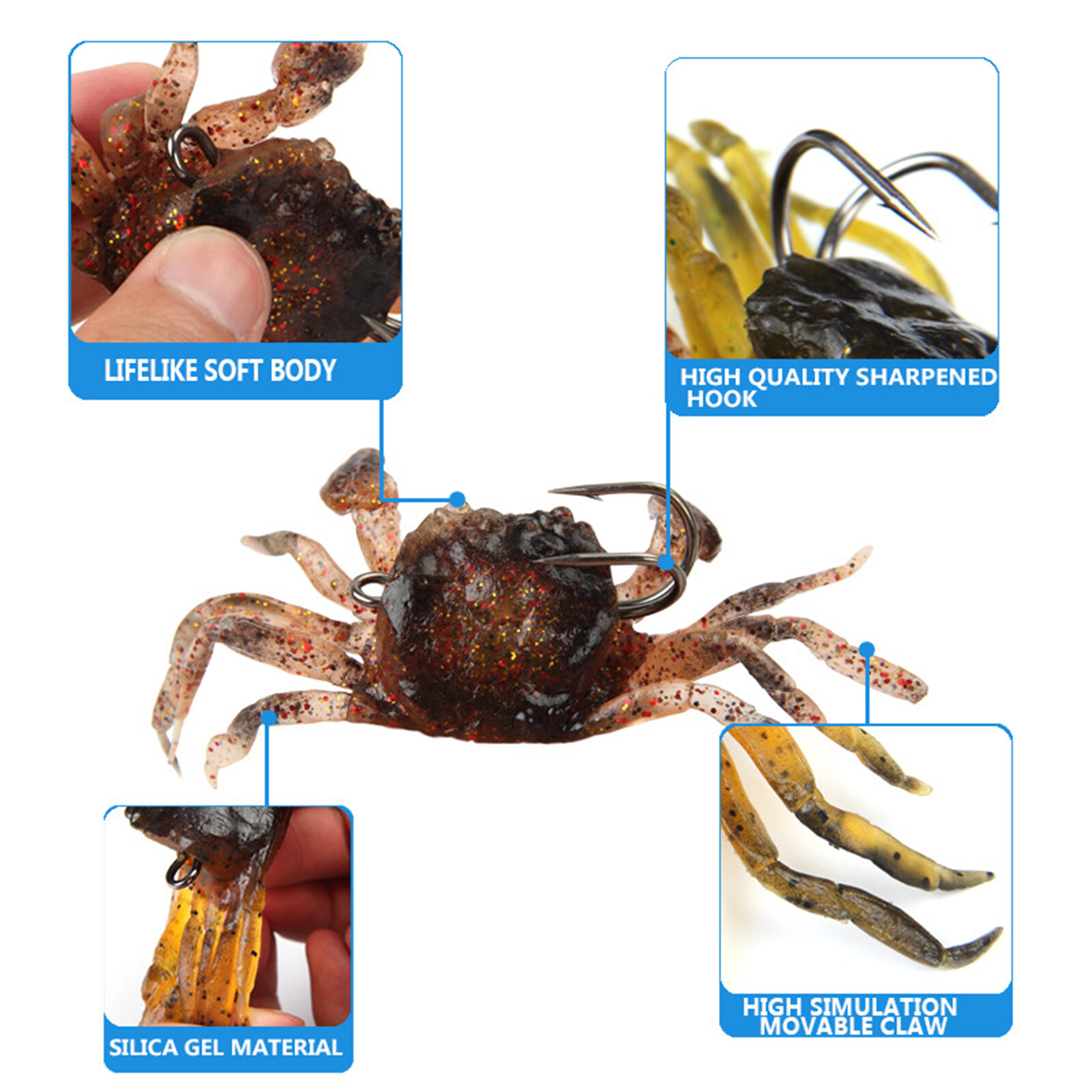Honrane 34.5g Crab Lure Soft 3D Appearance with Hook Artificial Crab Simulation Sharp Baits Tools for Outdoor