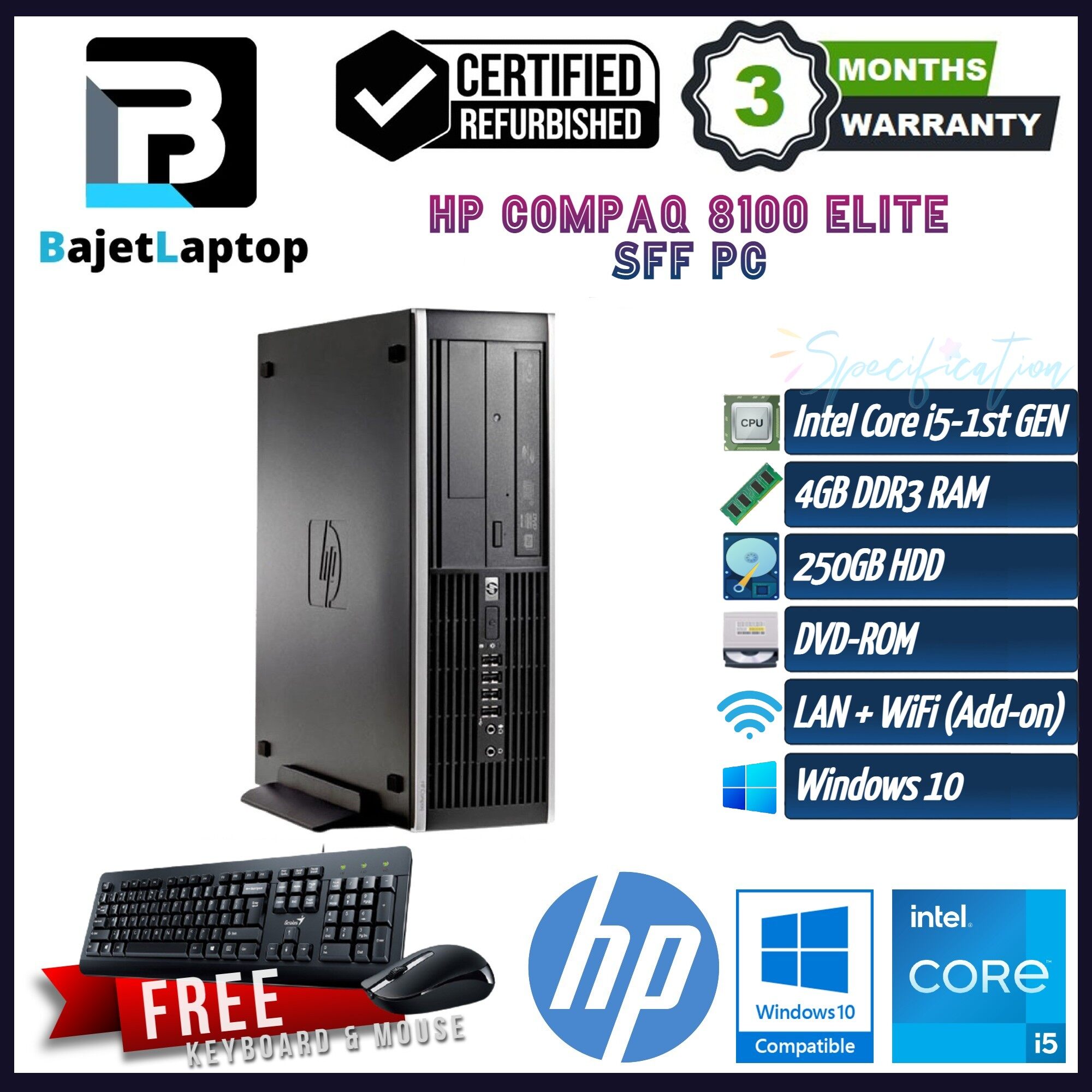 Refurbished Bajet Pc Hp Compaq Elite 8100 Sff I5 1st Gen 4gb Ram 250gb Hdd Win 10 3 Months Warranty Lazada