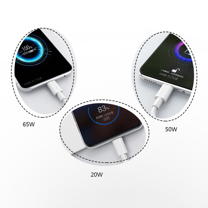 Cáp USB C Siêu VOOC 65W Cáp Type-C Sạc Nhanh 6,5A Cho OPPO Find X2 Pro Reno 3 Ace X20 X50 Realme OnePlus 8 Pro 7T 7 QC3.0 Xiaomi Mi10 9