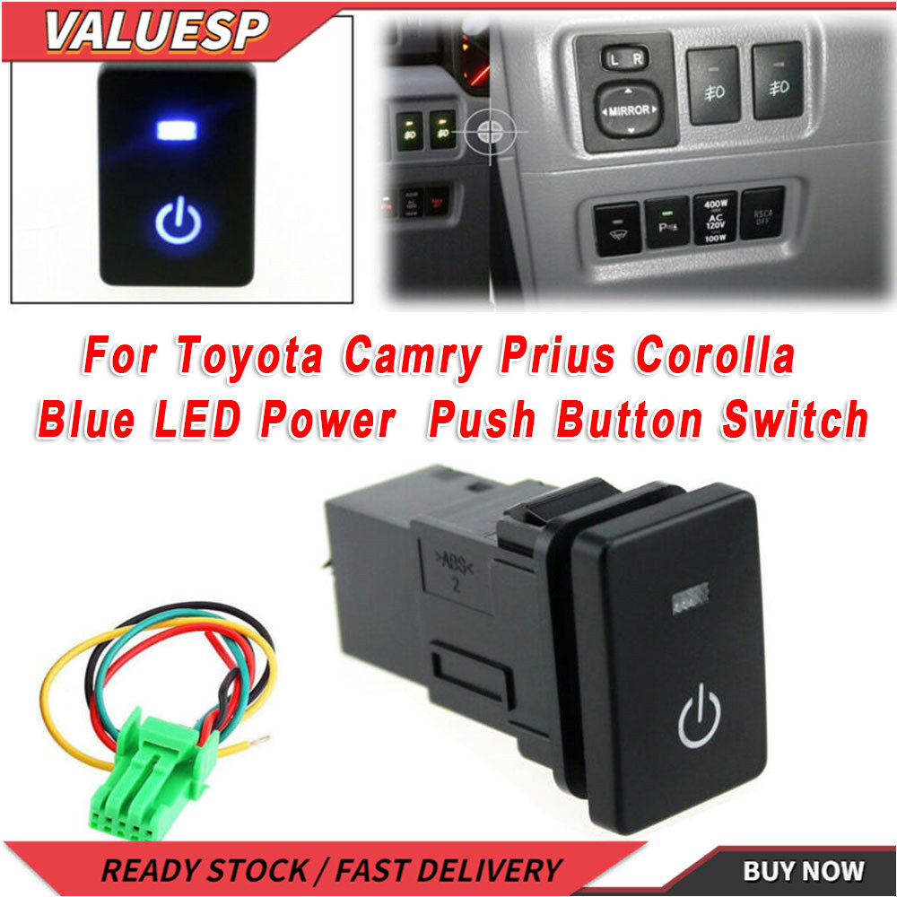 12V Blue LED Power Lights Push Button Switch Laser For Toyota Camry Prius Corolla LED Power Lights Push Black Button Lights Switchs