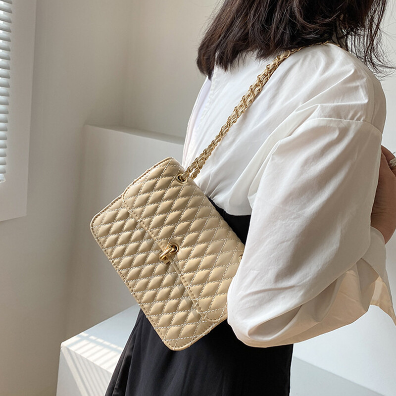 IELGY women's chain shoulder strap rhombus diagonal simple shoulder bag