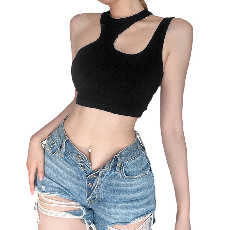 Kayotuas Women Crop Tank Tops Summer Asymmetrical Cutout Sleeveless Tops Basic Vest Aesthetic Grunge Clothes for Streetwear