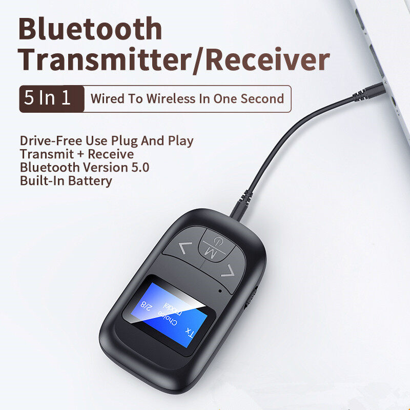 New Bluetooth 5.0  Wireless Transmitter Receiver 2 IN 1 LCD Display Stereo Music Dongle Support 3.5mm Aux Handsfree For T V PC Headset Bluetooth Speaker Car Kit
