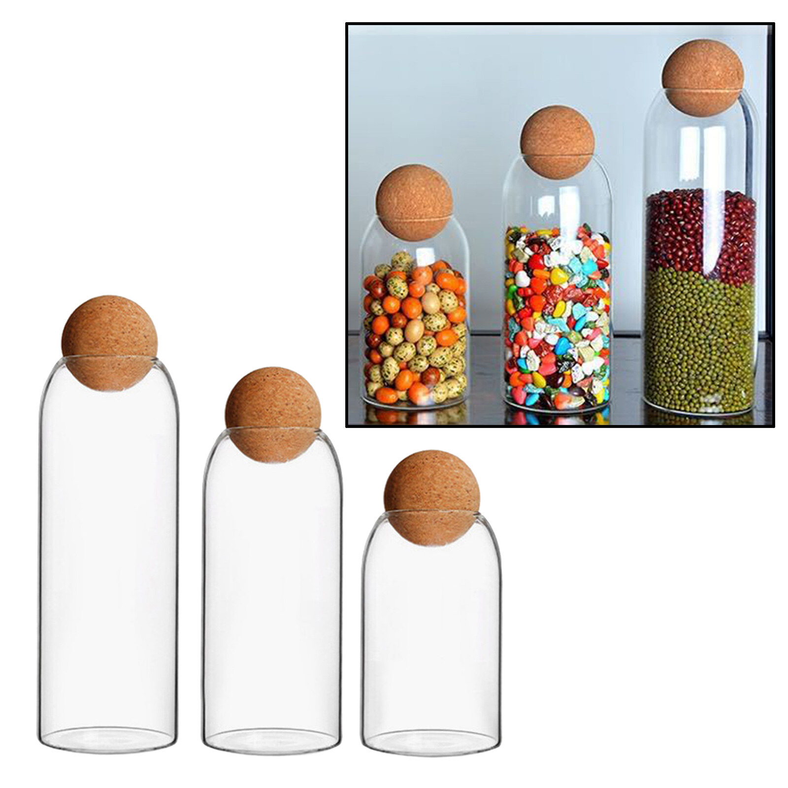 Baoblaze Storage Jar with Ball Cork Transparent Canister Sealed Tank Glass Bottle Containers Food for Kitchen Pantry Sugar Cereal Candy