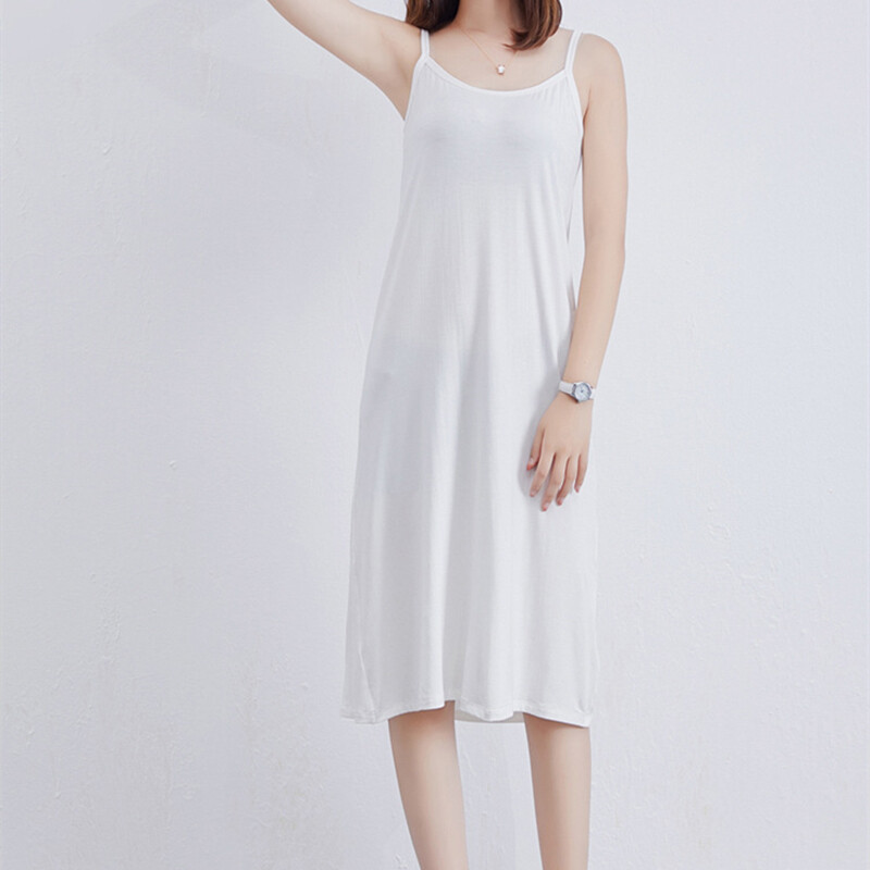 Ladies Modal Base Sling Dress Korea Style Loose Casual Long Sleeveless Sundress Dress Plus Size Women's Nightdress Thin Mid-length Vest Skirt Under Dress Camisoles Inner Petticoat