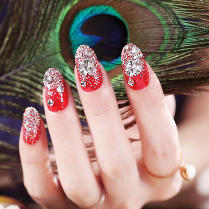 24Pcs Red Vòng Móng Tay Giả Acrylic UV Gel Đầy Đủ Pháp Móng Tay Giả Nghệ Thuật Mẹo Công Cụ
