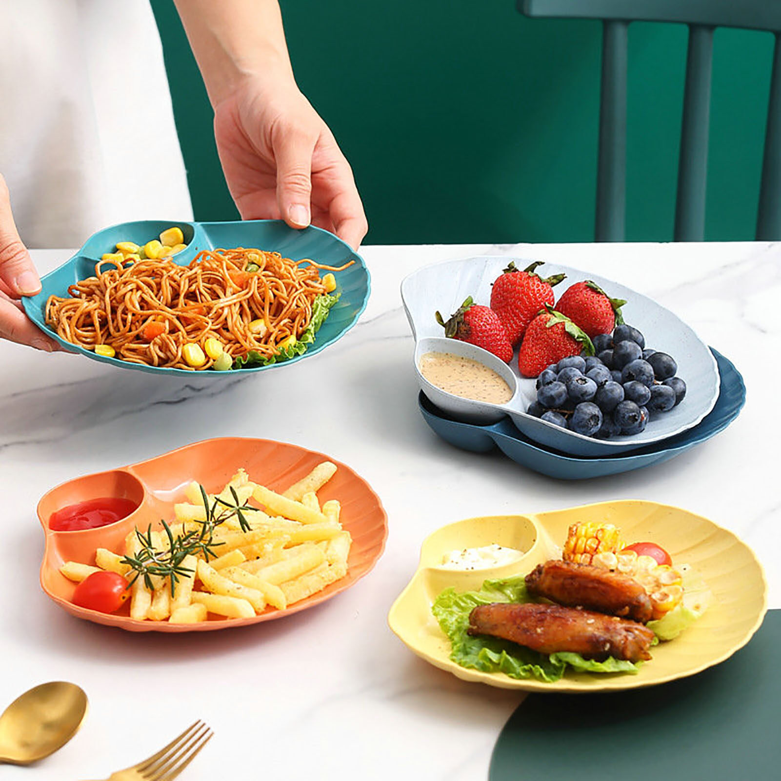 Terylin Dried Fruit Plate Anti-drop Shell Shape Stackable Unbreakable Exquisite Pack Food Solid Color Food Grade Supplies Cake Pan Household Stuff Practical Dried Fruit