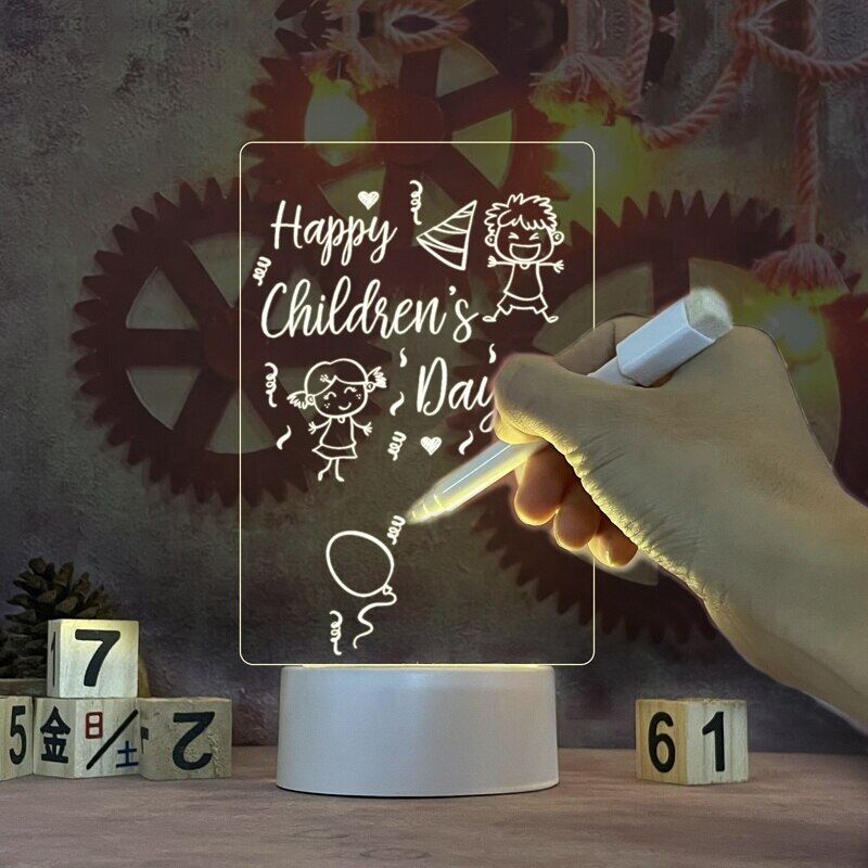 Transparent Message Board Light with Pen USB Luminous Lamp DIY Note Daily Memo Board Desktop Decor Led Night Lighting Gift for Children Girlfriend