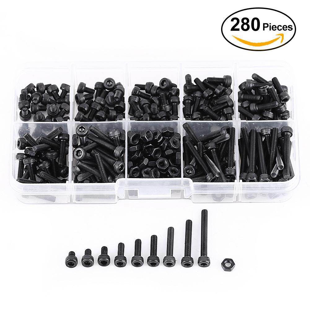 280Pcs/Box M3 Cap Head Hex Socket Bolt Screw Nut Metric Machine Fastener Assortment Set
