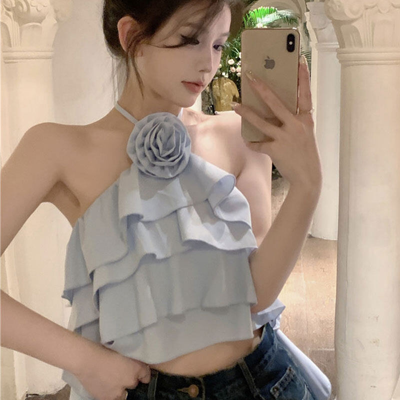 HengShanYuan Ruffled edge Strap camisole Women's summer in the summer, wearing a slim inside with a short top with a shirt