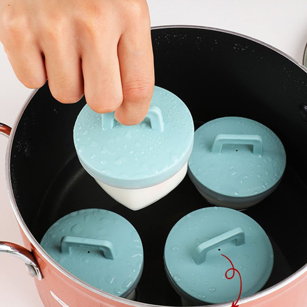 [Chinatera] 4pcs Cute Egg Cooker Plastic Egg Poacher Set Kitchen Egg Cooker Tools Egg Mold Form With Lid Brush Pancake Maker