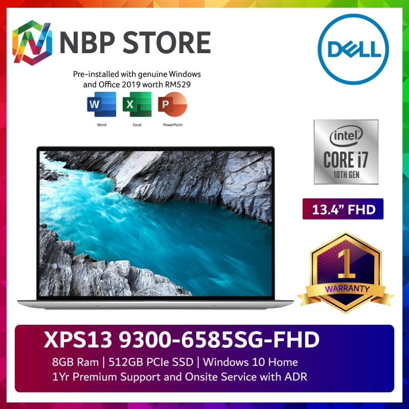 Dell XPS13 9300-6585SG-FHD 13.4 FHD Laptop Platinum Silver ( i7-1065G7, 8GB, 512GB SSD, Intel, W10, HS ) Malaysia