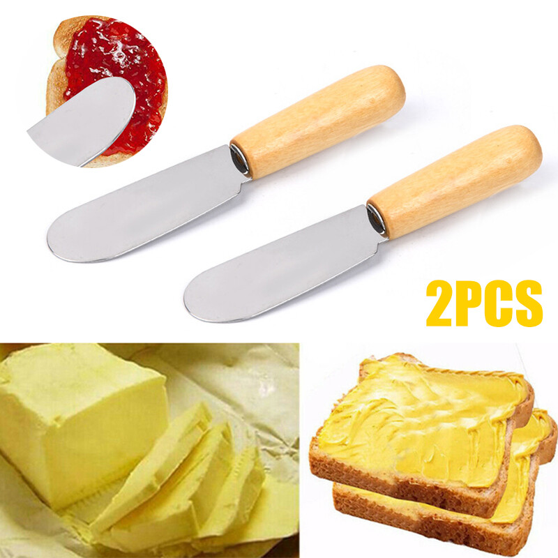 BOKALI 2pcs Sandwich Spreader Butter Cheese Slicer Jam Cutter Wooden Handle Kitchen Tool