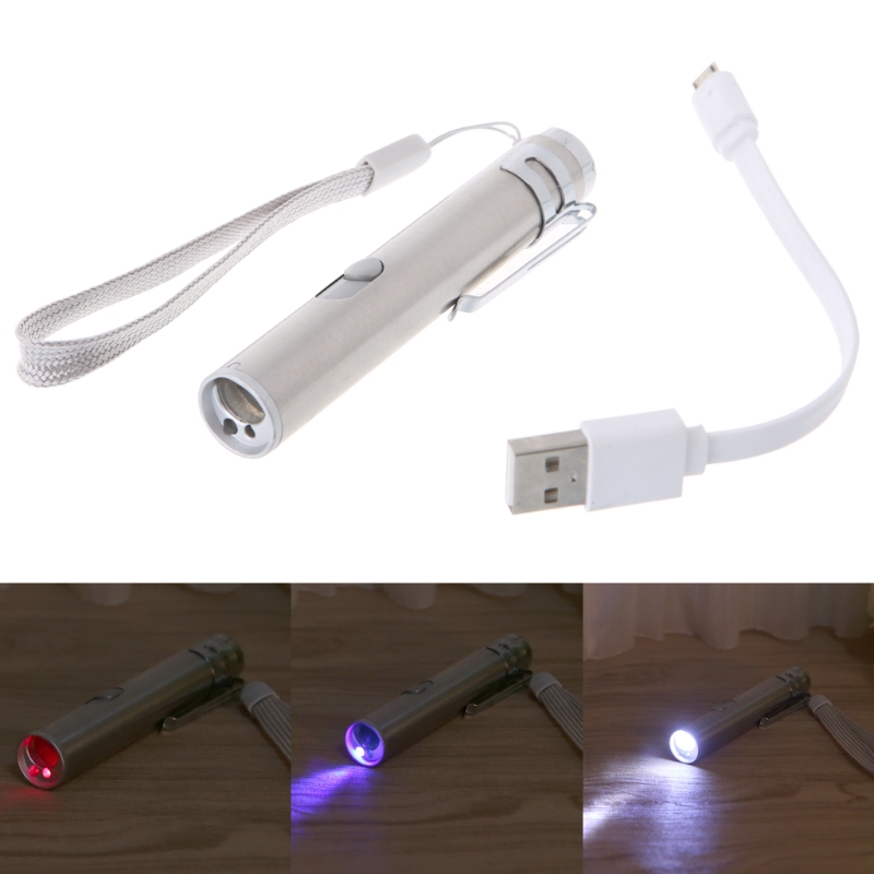 Đèn Laser LED Đa Năng 3 Trong 1 Đèn Pin UV Sạc USB Hồng Ngoại Bút Đèn Pin