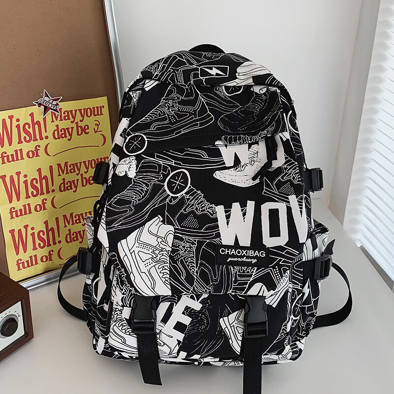 HOBIBEAR Student Backpack Junior High School Bag Graffiti Backpack Korean Harajuku Fashion Large Capacity