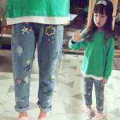 Kids Jeans Boys Girls Graffiti Printing Ripped Jeans