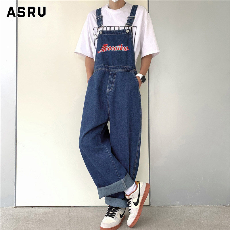 ASRV Men's new ripped denim overalls suspenders jumpsuit pants harem pants couples fashion trend