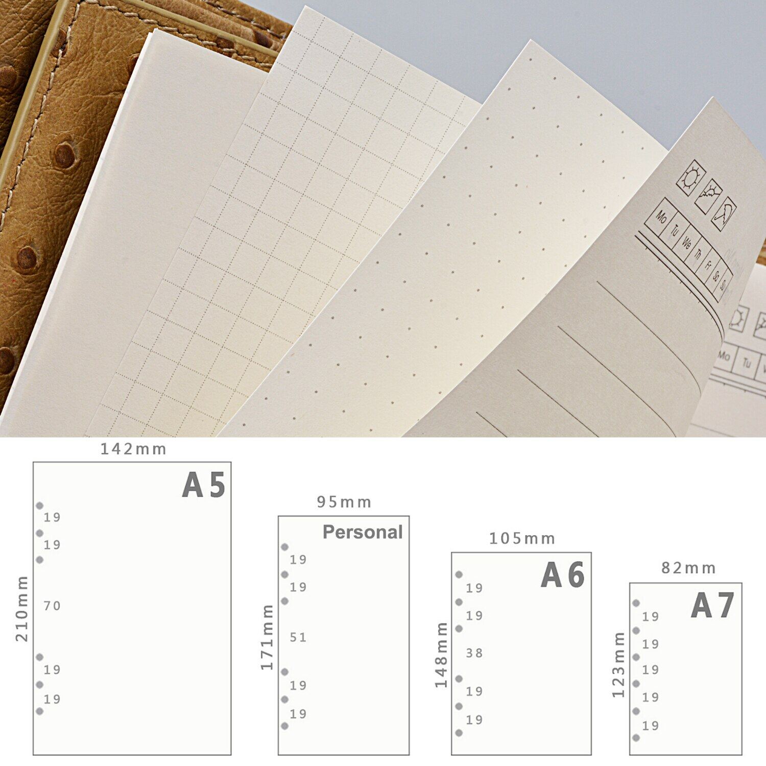 4 Pcs/ Lot High Quality Ring Binder Notebook Insert Refills 6 Holes A5 A6 A7 Personal Spiral Diary Planner Inner Core 100G Paper